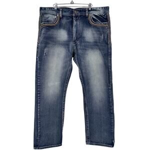 GS115 Men's Bruce Jeans 40x31 Slim Fit Straight Leg Stonewashed Thick Stitch